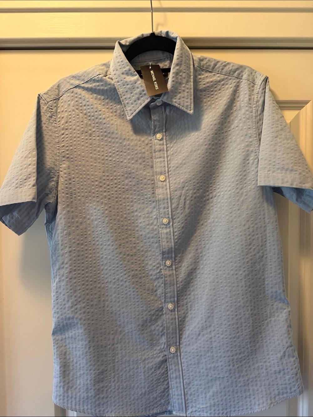 NWT Michael Kors Light Blue Short-Sleeve Button-Down Slim Fit Shirt M